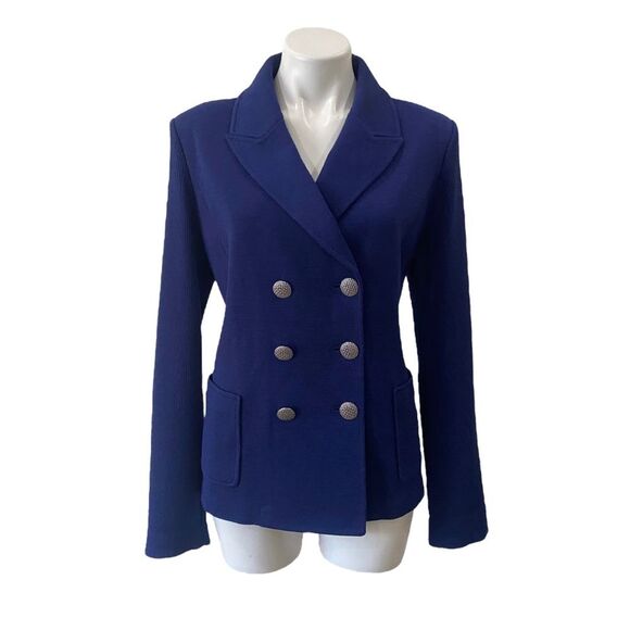 St. John Knit designer Women's Wool Navy Double-Breasted Blazer jacket sz 12 - - Picture 1 of 11